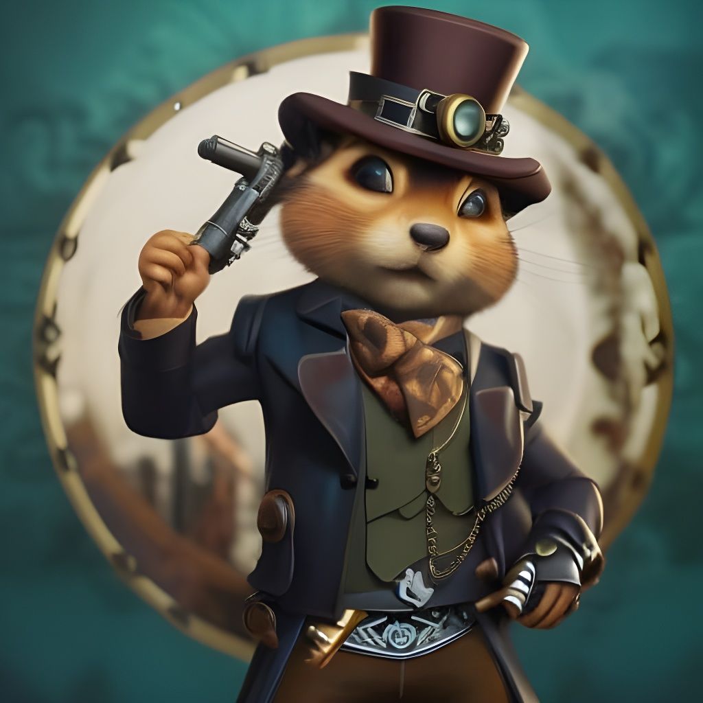 Steampunk Gangster Chipmunk with Intricate Gear