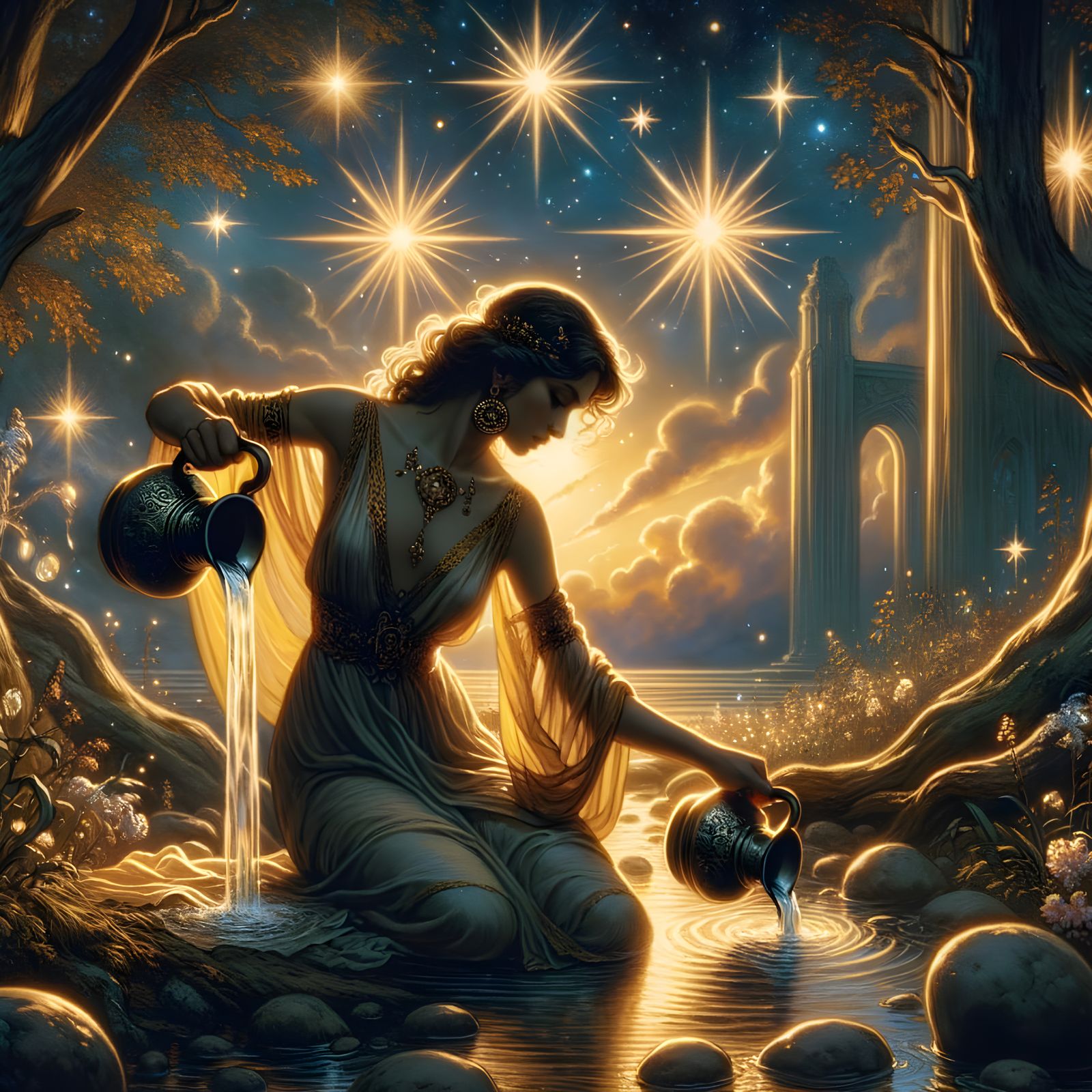 Tarot Card 'The Star' with South Asian Woman by Stream