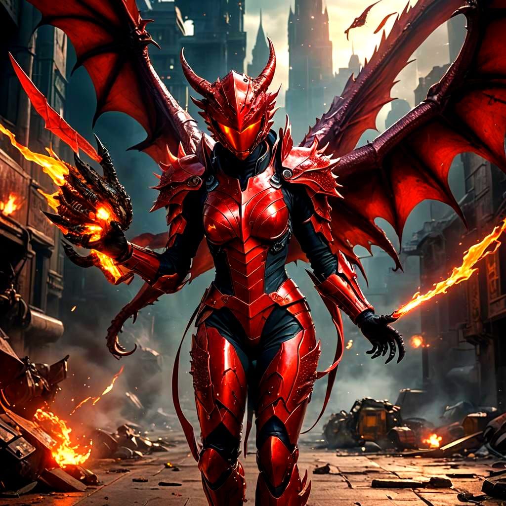 Cybernetic Villainess in Dragon Suit with Fireball