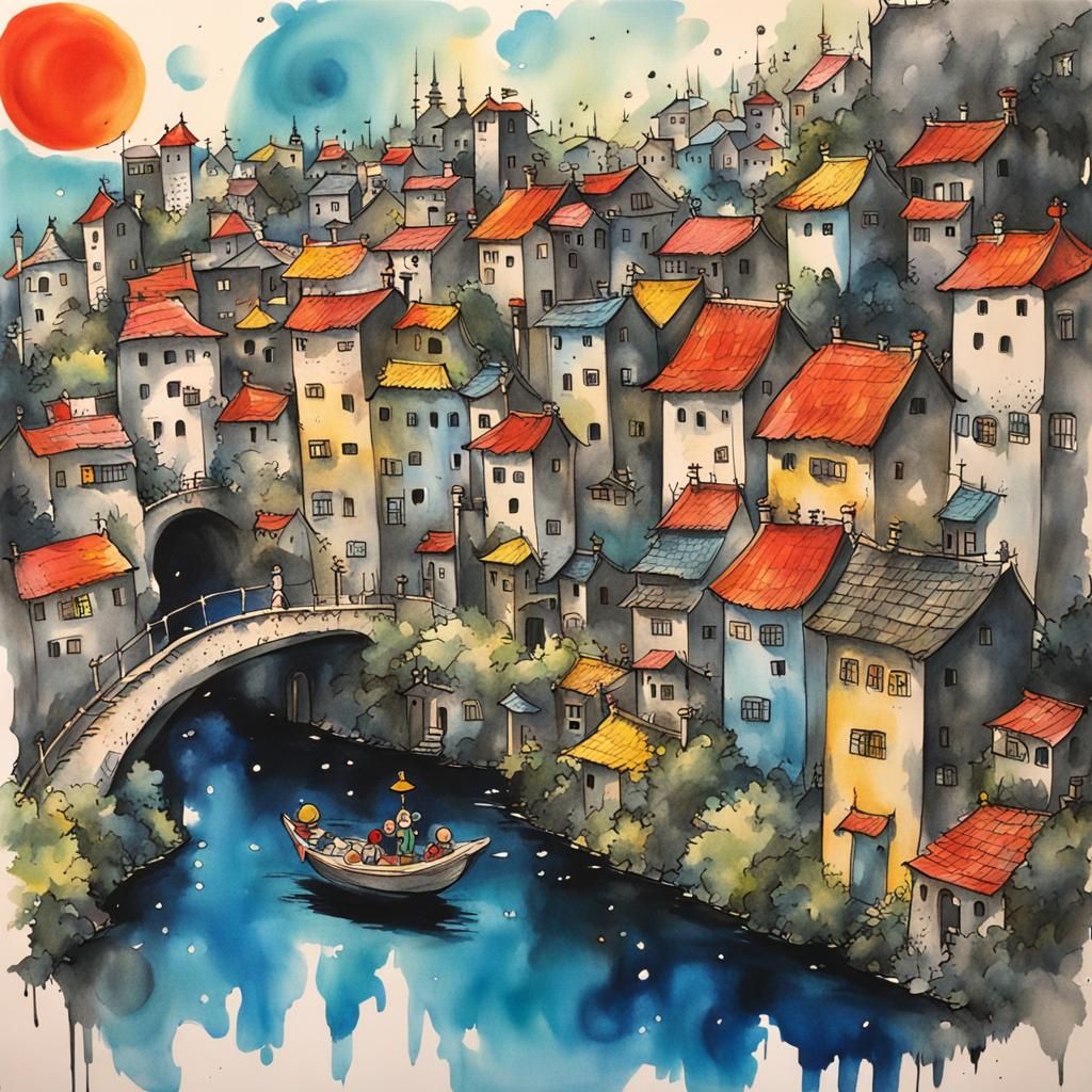 Lunar City in Studio Ghibli Ink Style