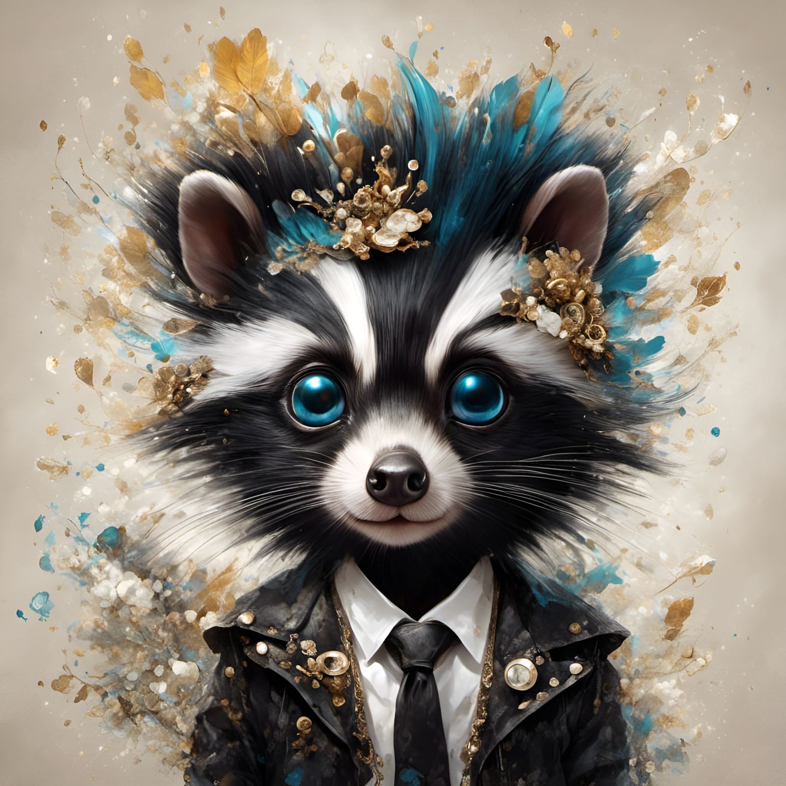 Adorable Punk Skunk Portrait in Digital Art Style