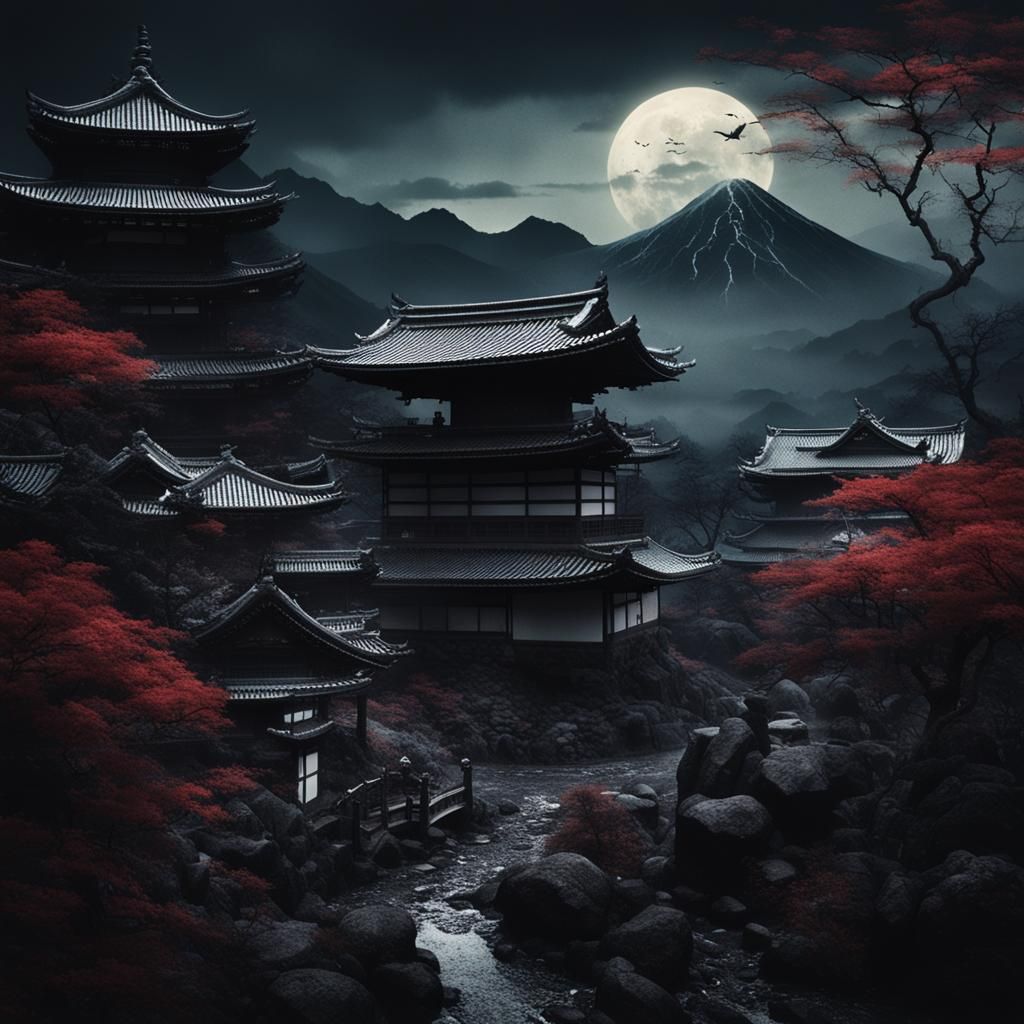 Dark Japanese Magical Fantasy Landscape Photo Illustration