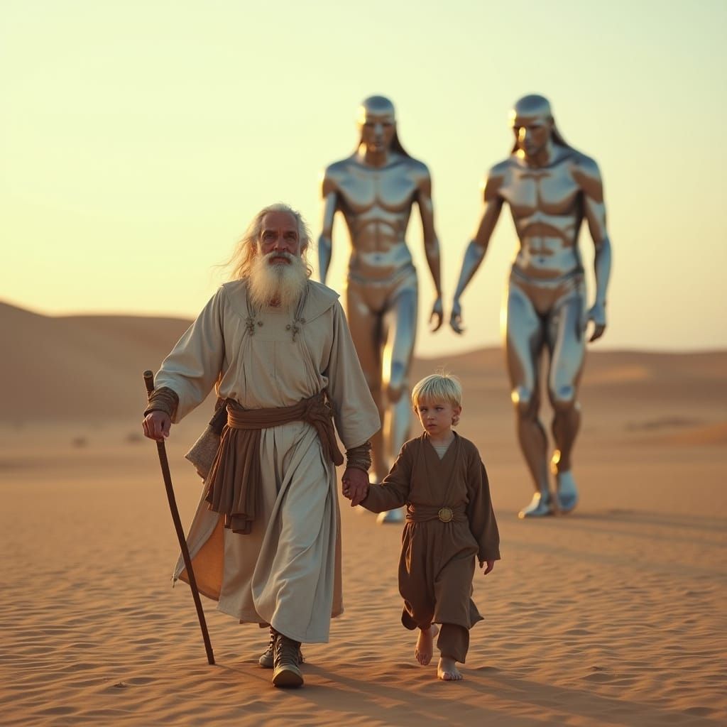 Desert Walk with Silver Giants in Vivid Color