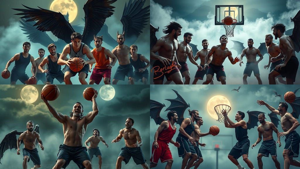 Vampires and Werewolves Play Basketball in Moonlight