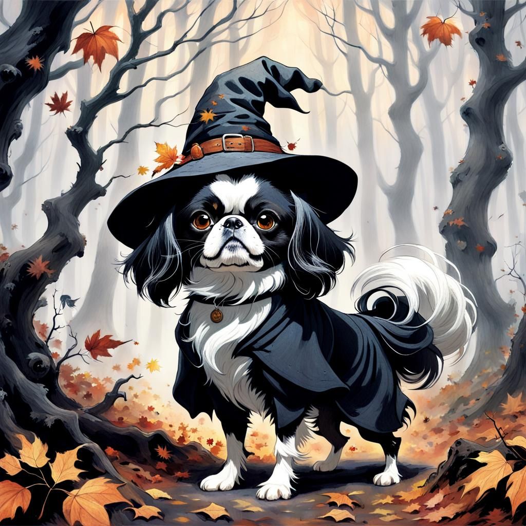 Witch Dog Plays in Autumn Forest Concept Art