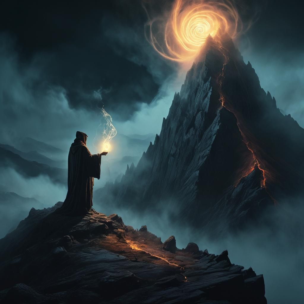 Mysterious Mage Casting Spell in Dark Fantasy Art