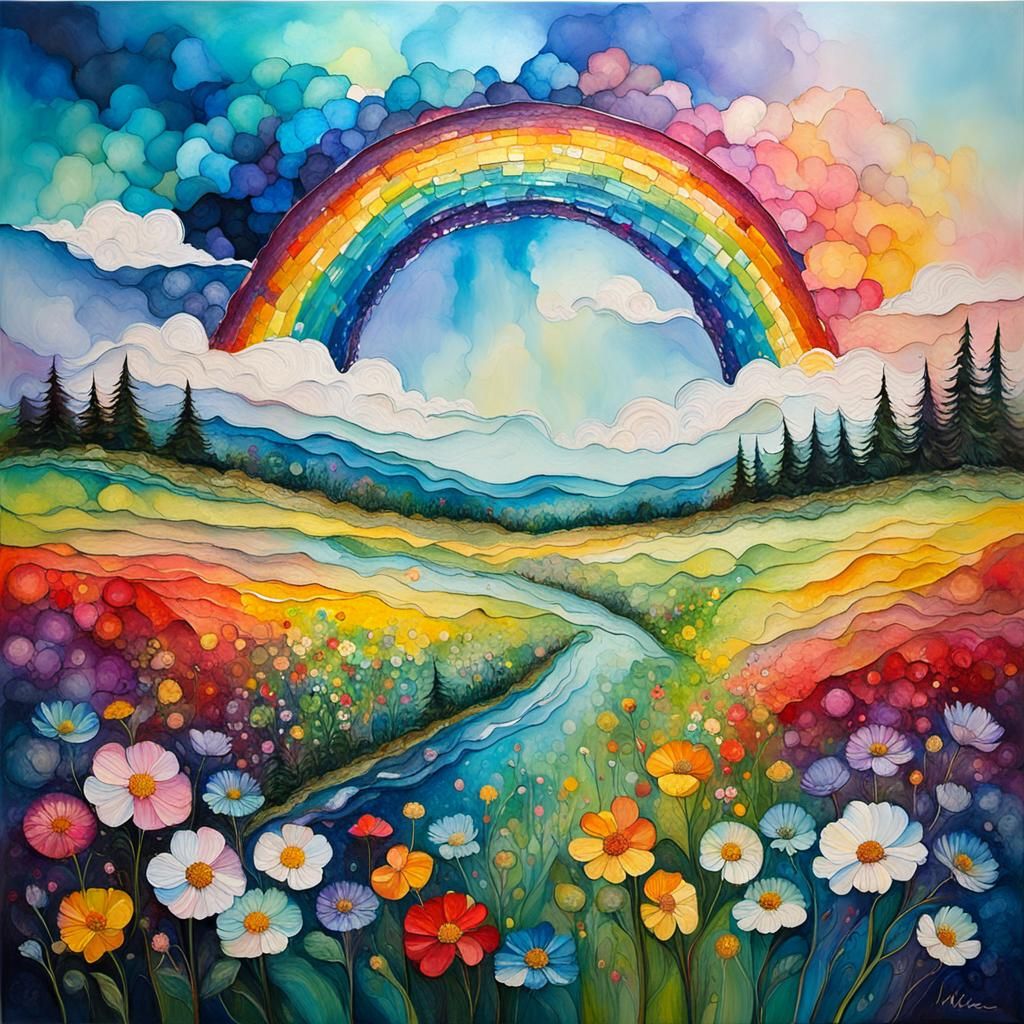 Rainbow Meadow: Neo-Impressionistic Alcohol Ink Flow