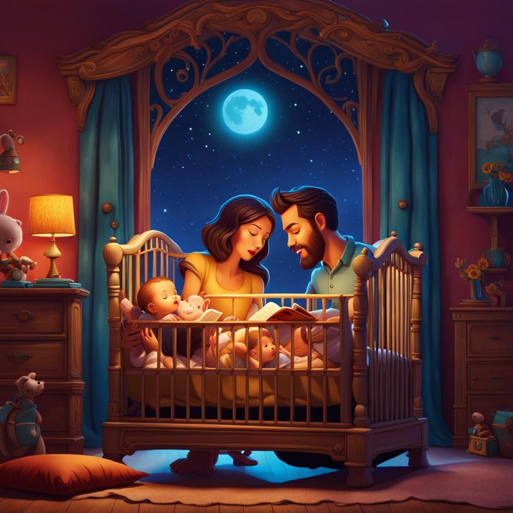 Crying Baby Read To in Children's Book Style