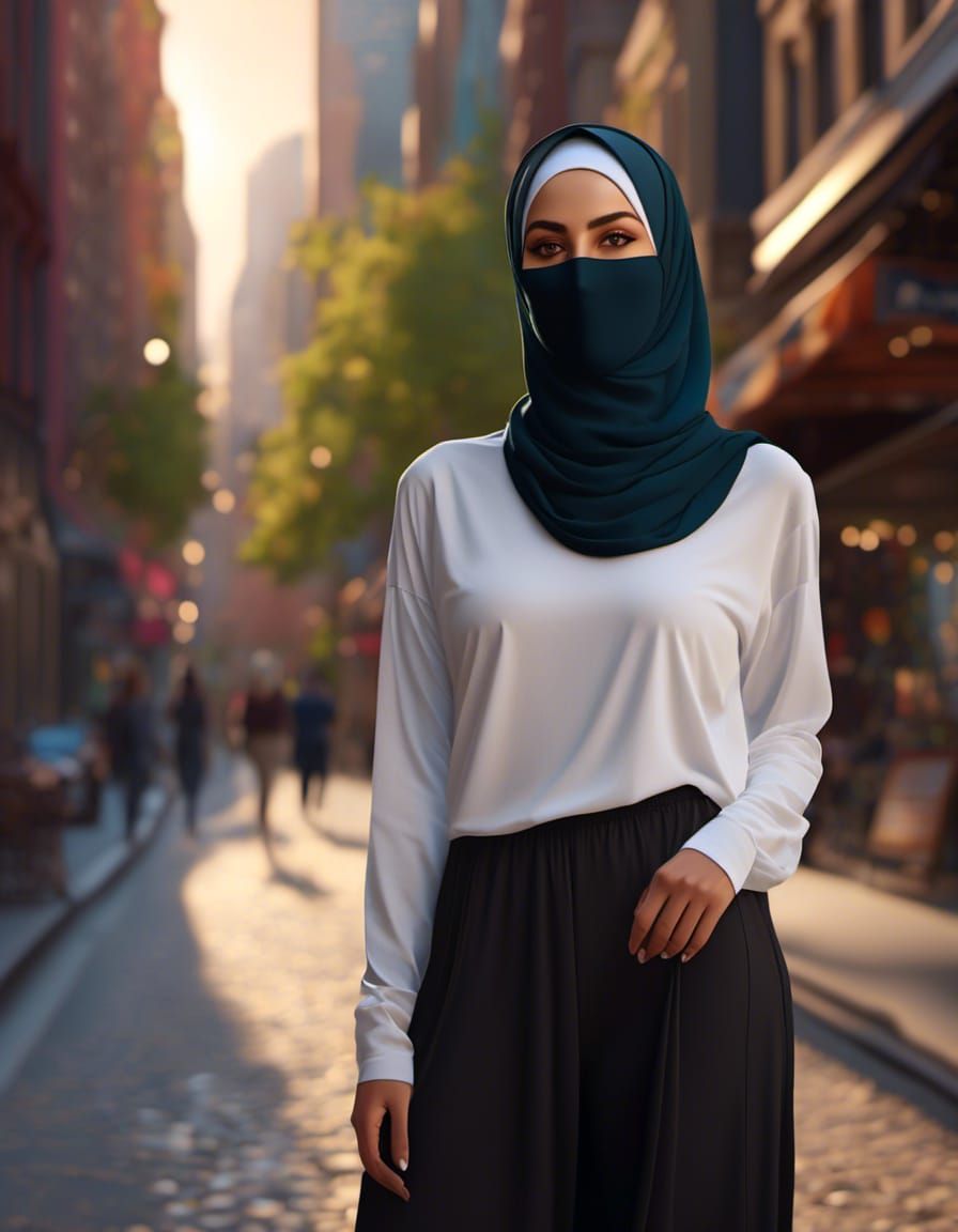 European Hijabi Girl in New York City, Digital Art