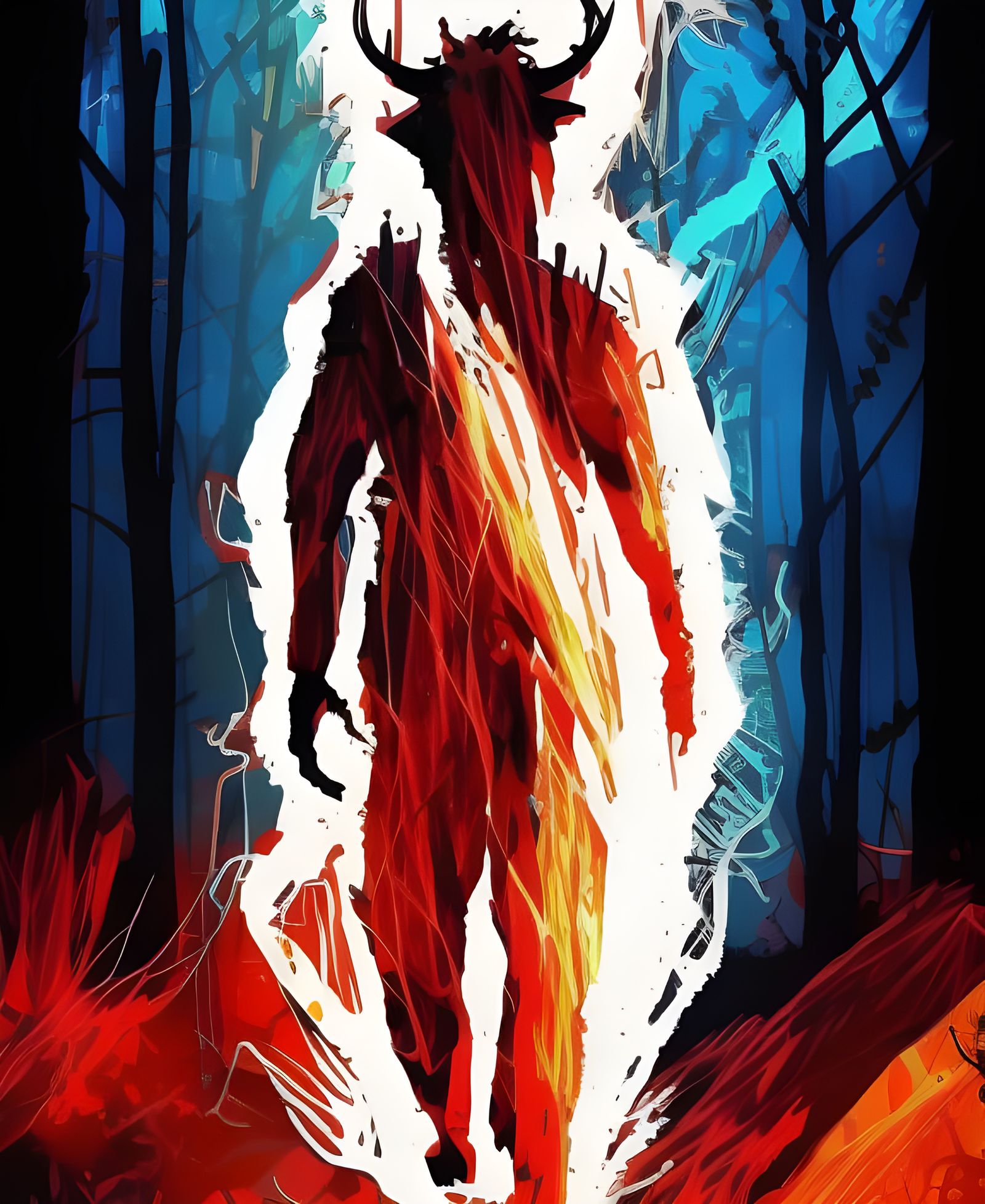 Demon in Forest Fire: Composite Digital Art