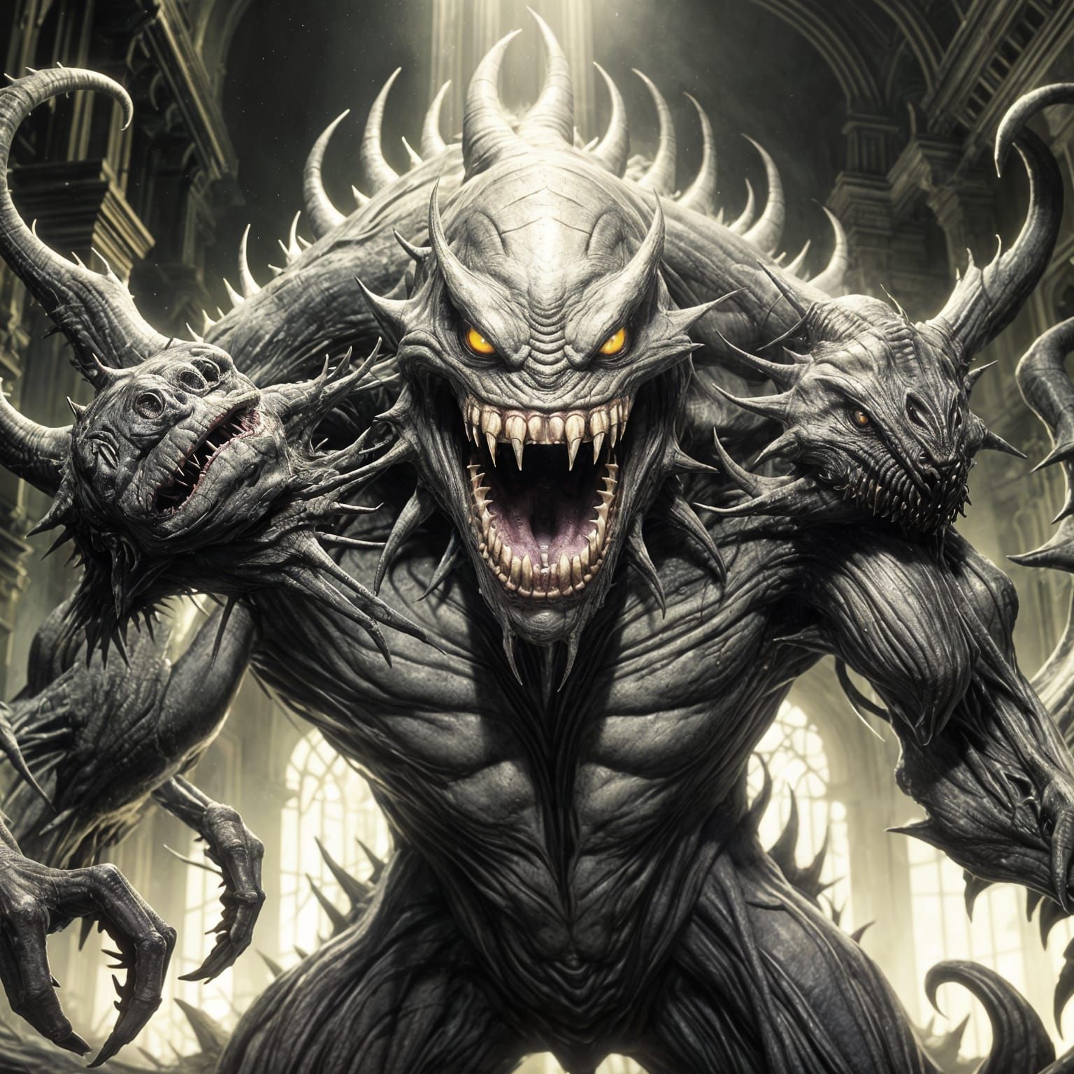 Scary Creature with Big Teeth in Dark Fantasy Style