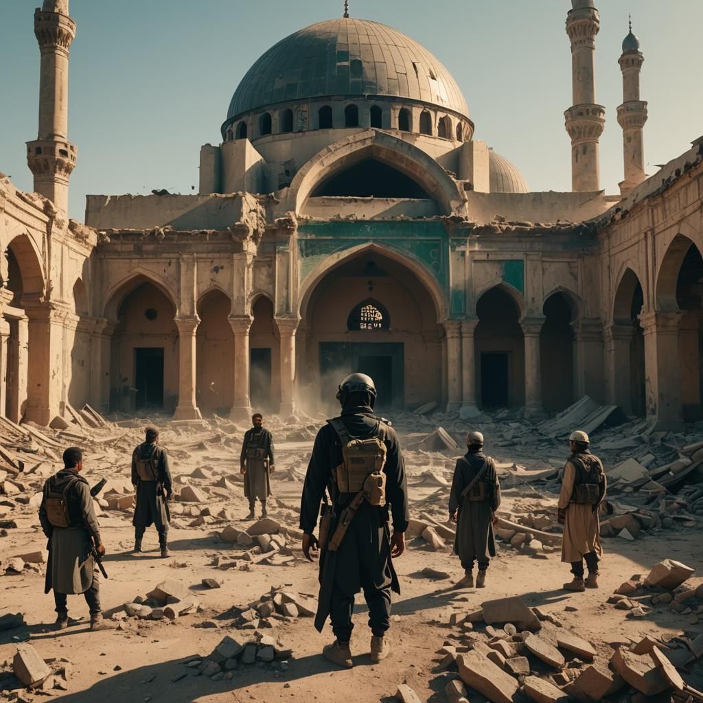 Insurgent Fighters in Desecrated Mosque, Cinematic Still