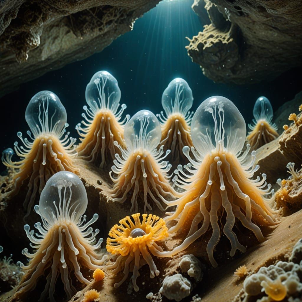 Anthropomorphic Tunicates Mining Crystals