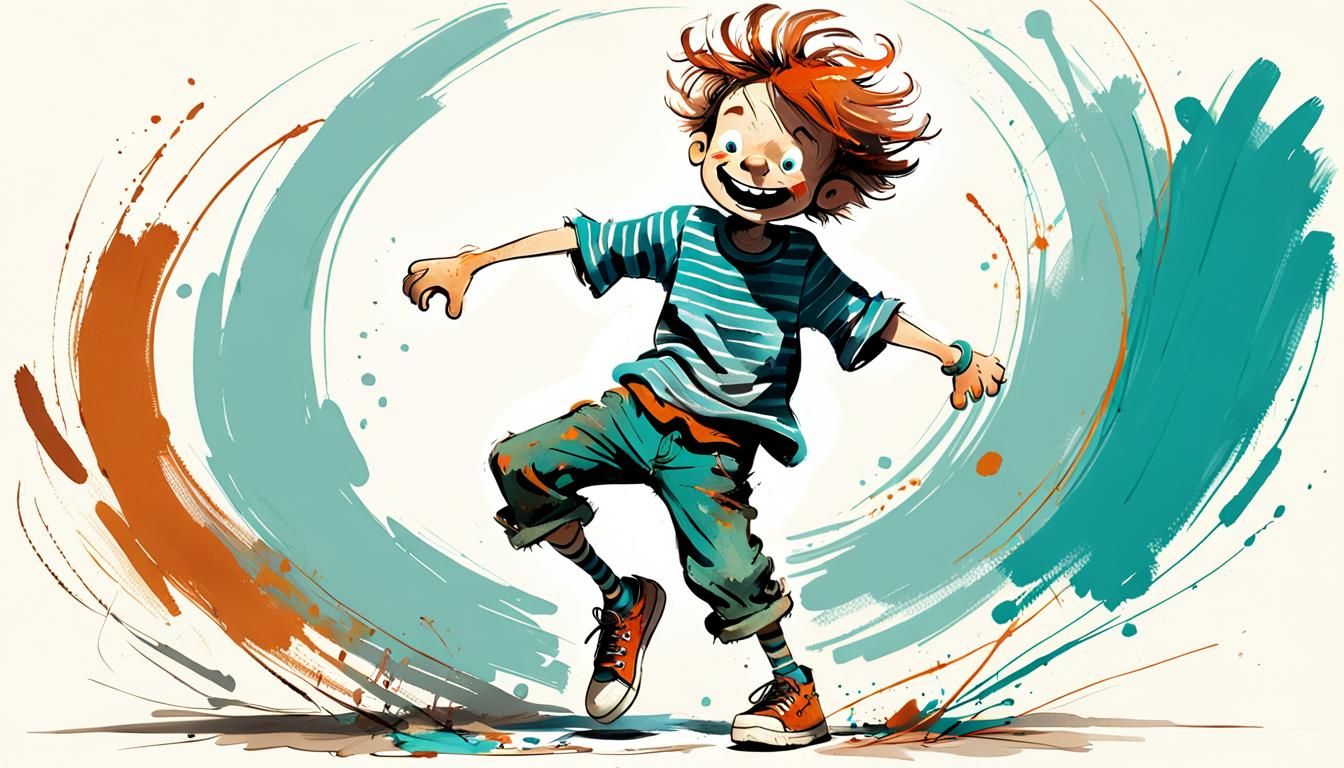 Whimsical Boy Illustration in Quentin Blake Style