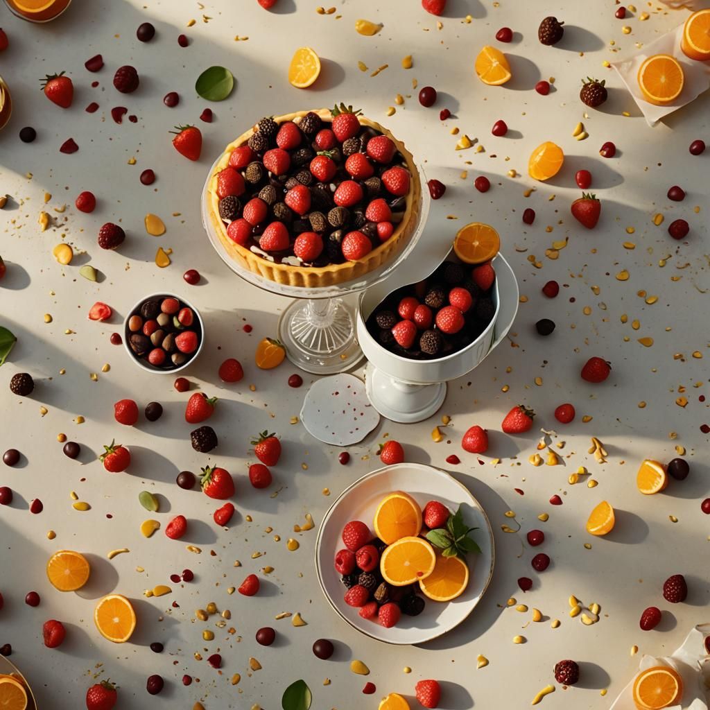 Fresh Fruit and Pastry Still Life in Cinematic Style