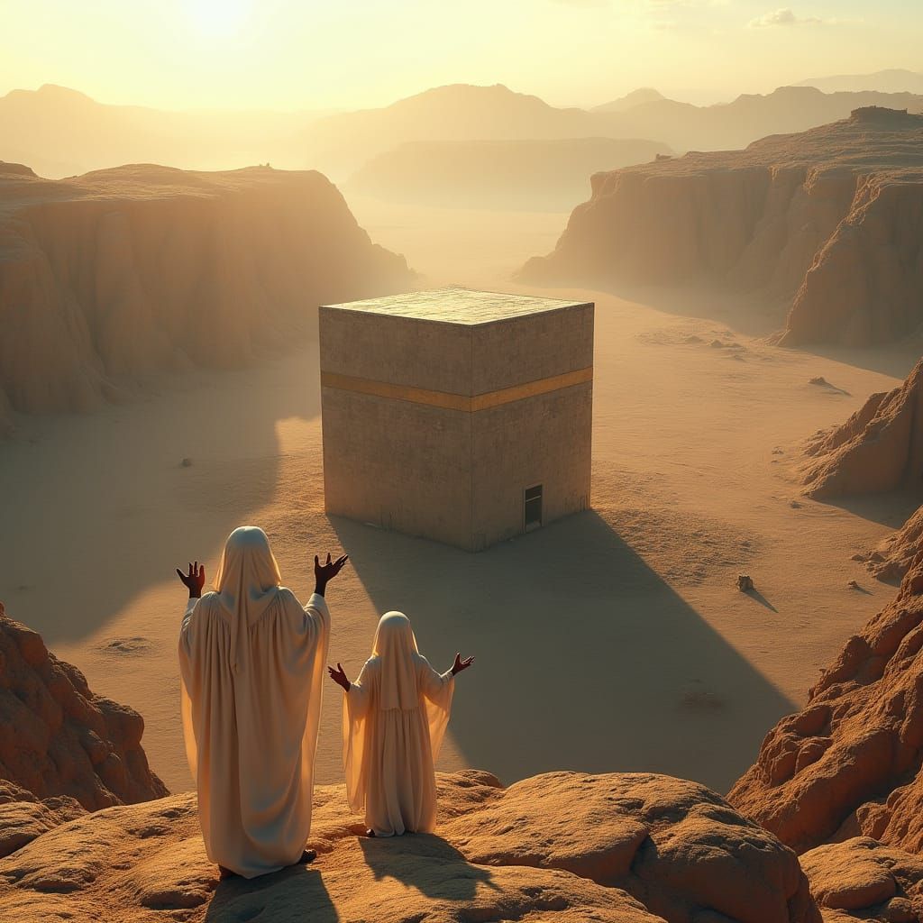 Ancient Desert Oasis with the Kaaba in Ultra-Realistic Detai...