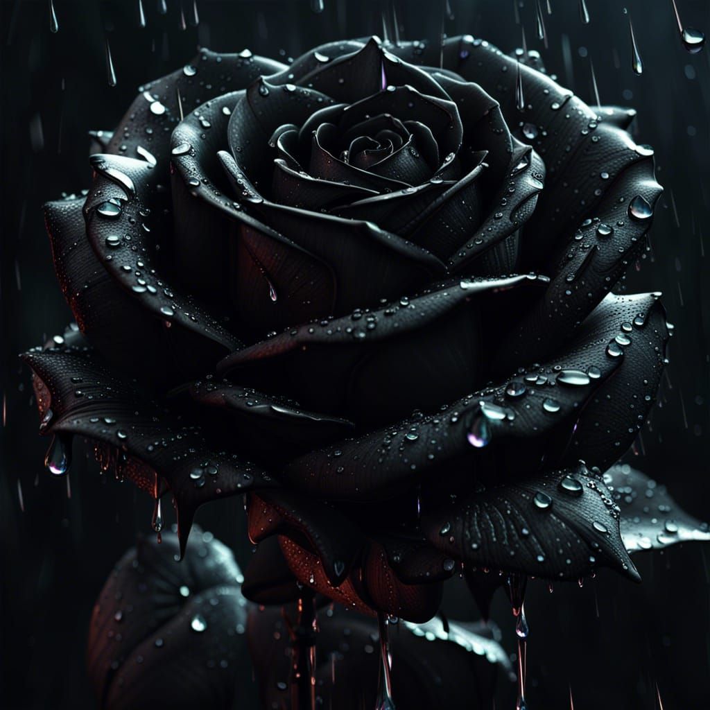 Dramatic Black Rose with Water Droplets
