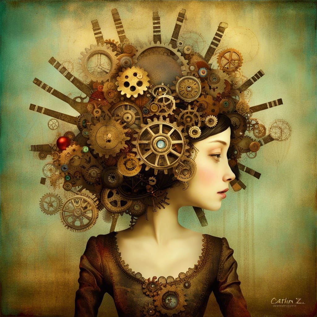 Steampunk Christmas Tree in Surreal Anime Style