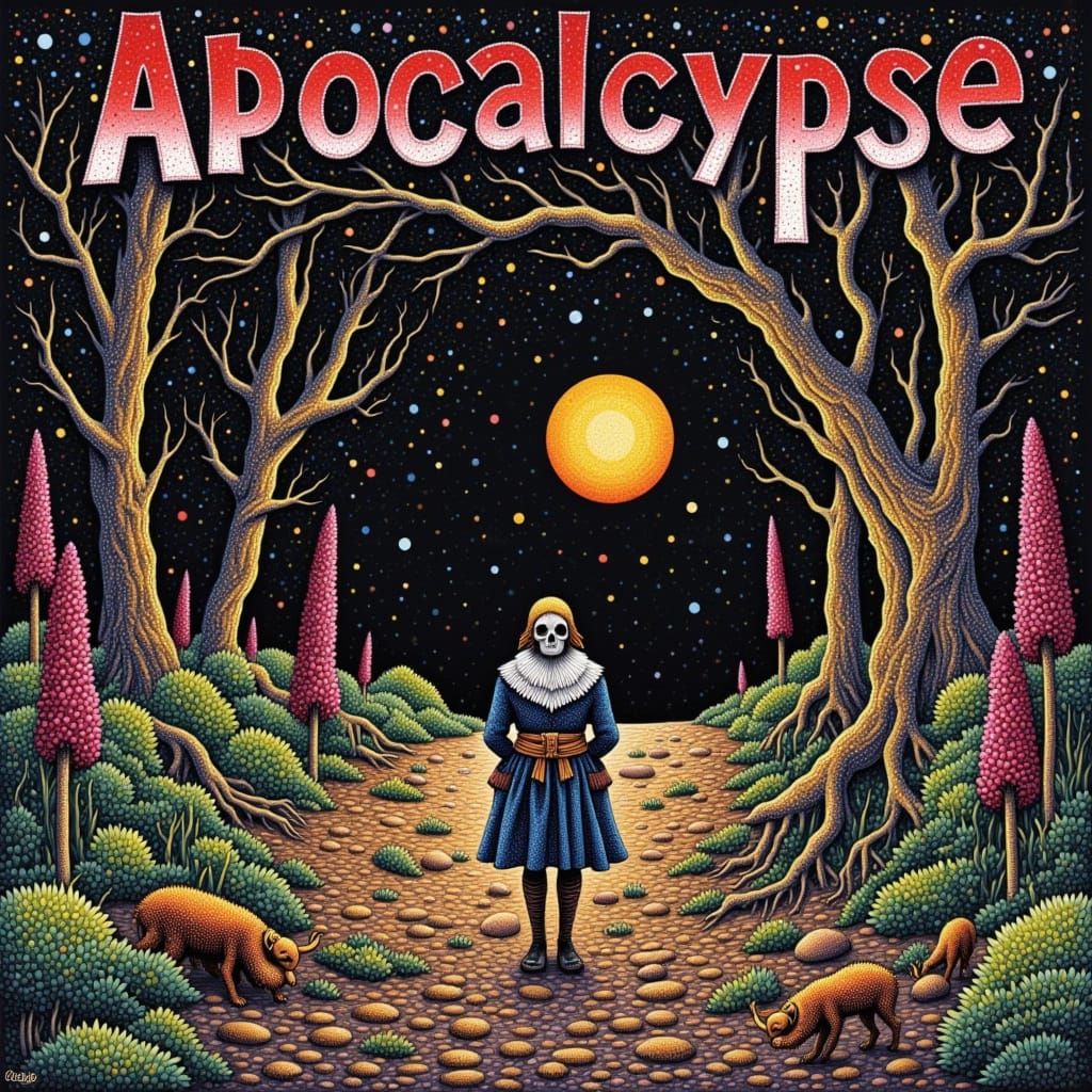 Surreal Pointillist Apocalypse in Vibrant Colors