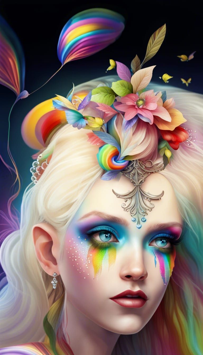 Colorful Fairy with Rainbow Background
