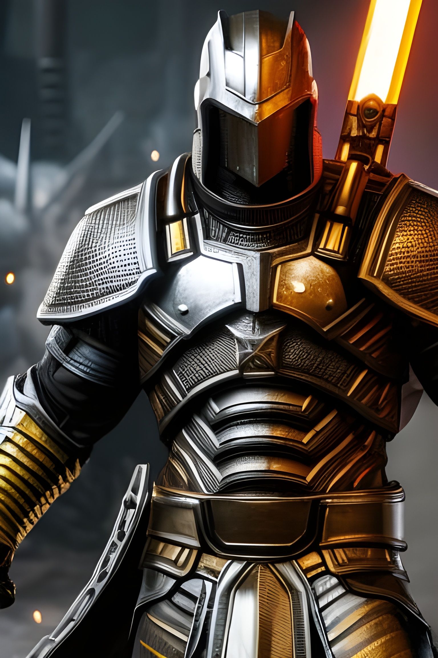 Cyberpunk Warrior in Ruined Athens, Digital Art