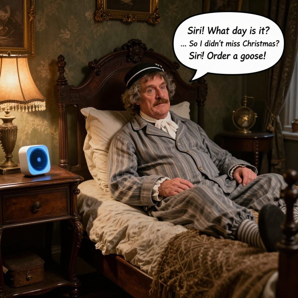 Scrooge Wakes to Modern Tech on Christmas Morning