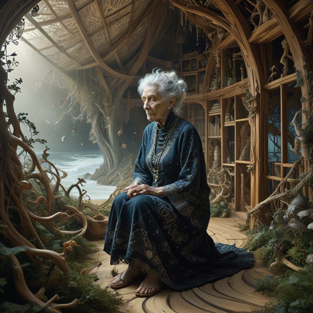 Ethereal Crone in Whirling Fractal Realm