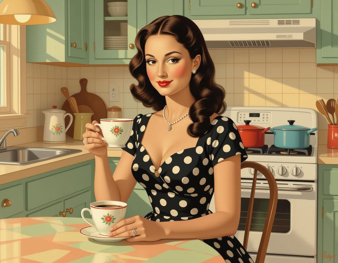 Mona Lisa in a 1950s Kitchen Oil Painting