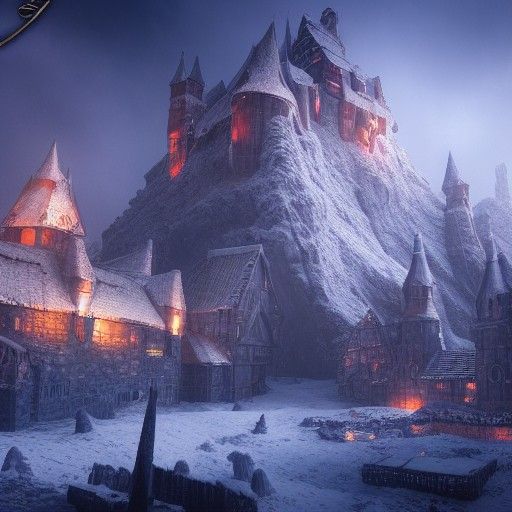 Fantasy Viking Castle in Snowy Medieval City