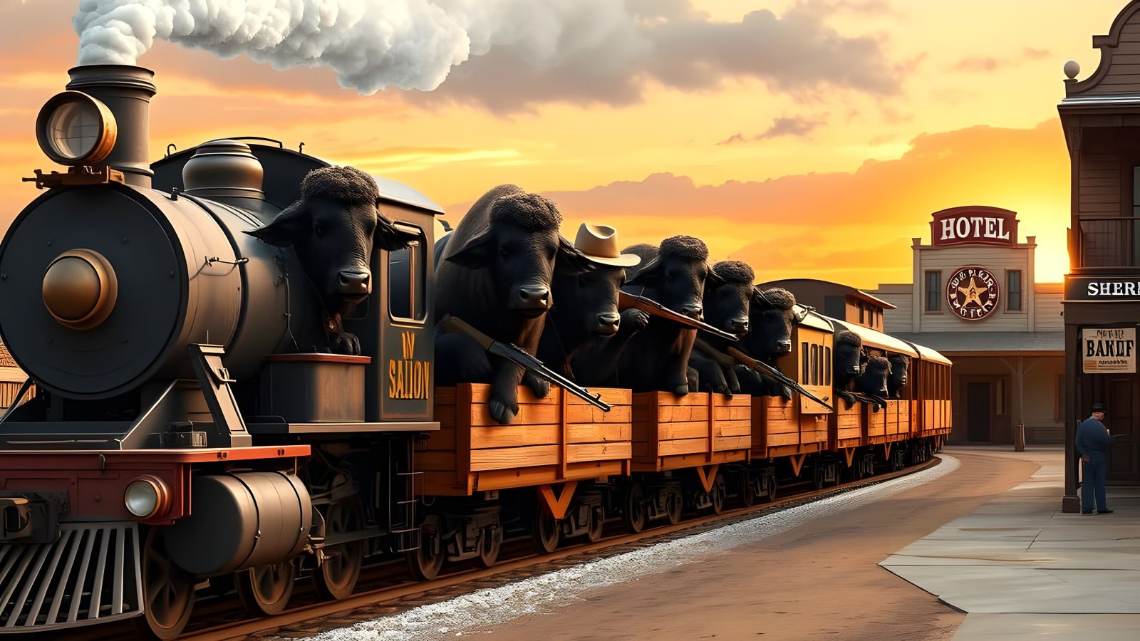 Vintage Steam Train Chugs Through Wild West Bison Town