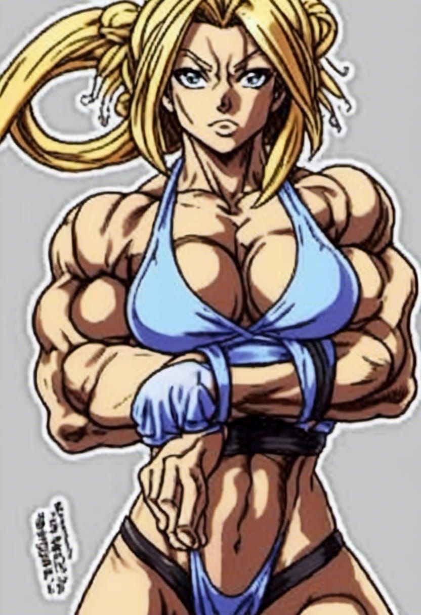 <lora:Wendy Mcmaster:1.0> as A Blonde Hair Muscle Woman in a bikini holding a Energy Ball, Character Design and Illustra...