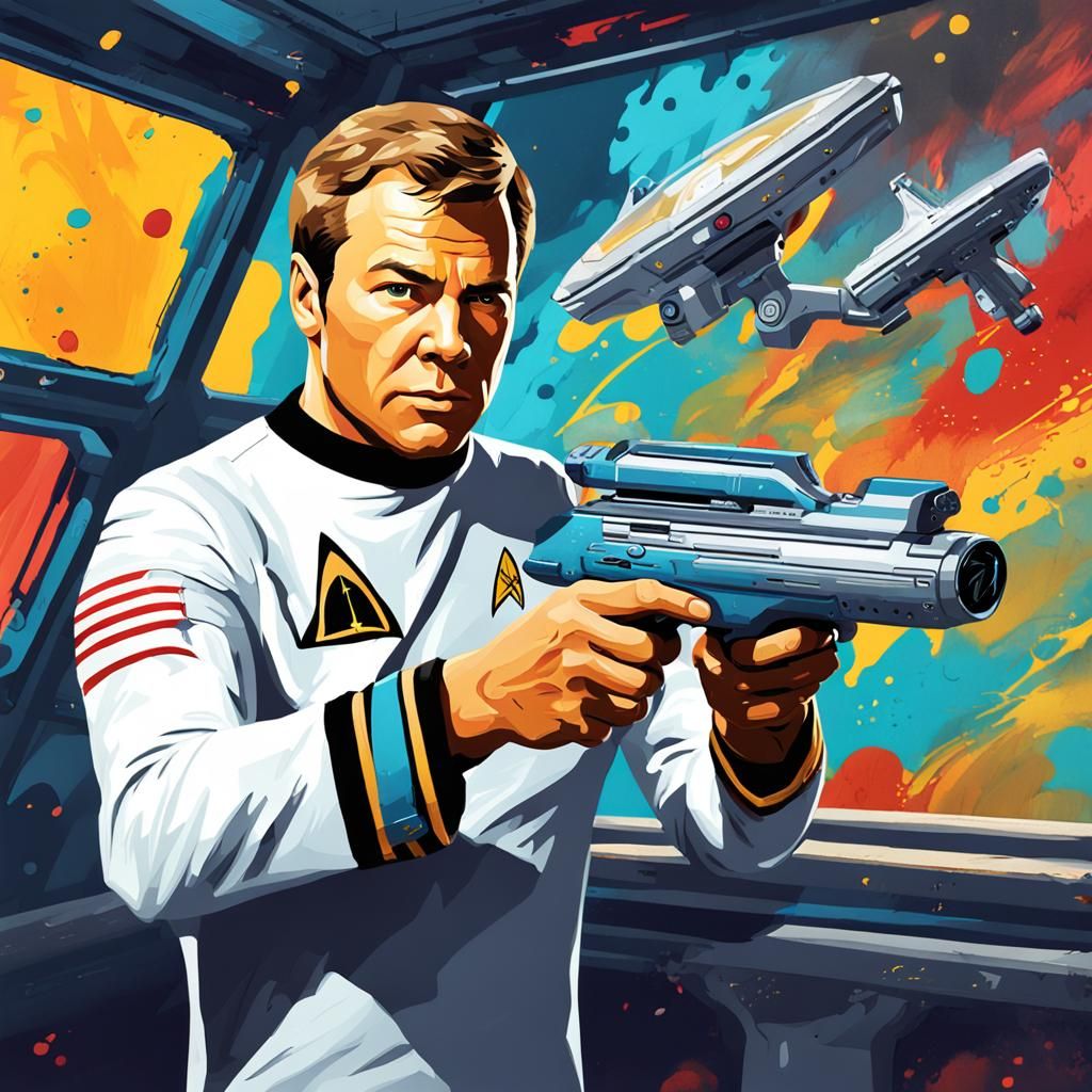 Captain Kirk in Graffiti Art Style on Enterprise Bridge