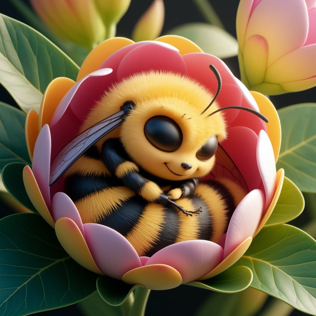 Pixar Style 3D Bumblebee Taking a Nap