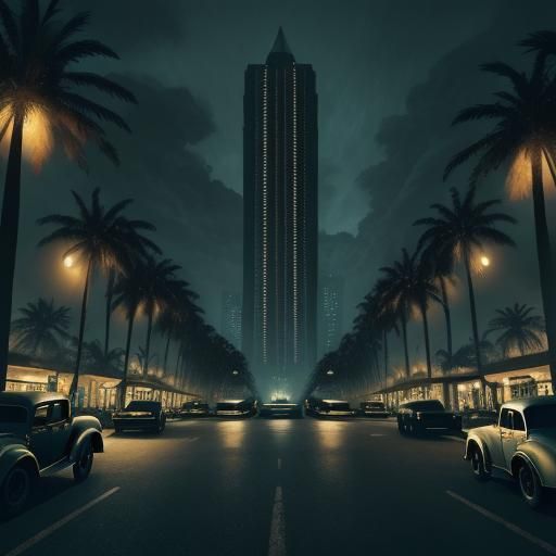 1920s Cyberpunk City Street at Night