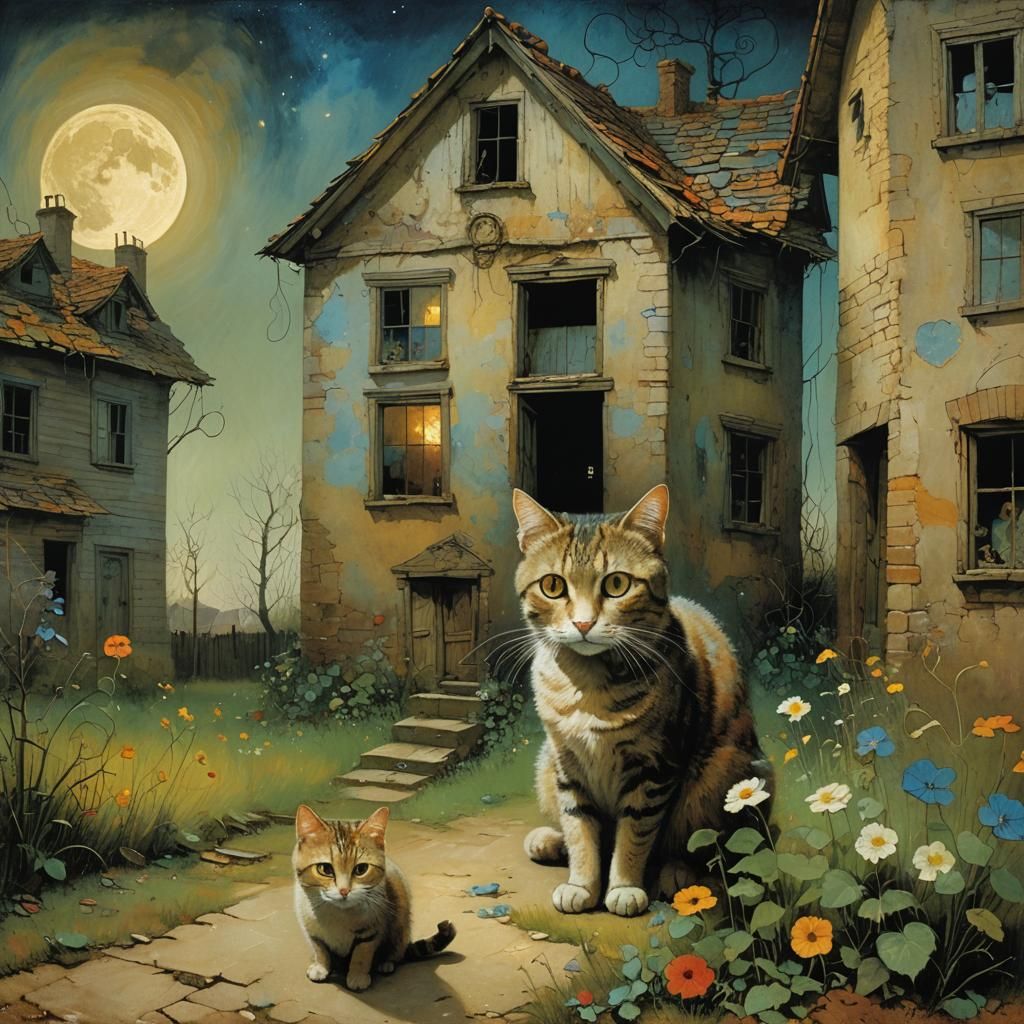 Tabby Cat Ghost Haunting House, Tim Burton Style