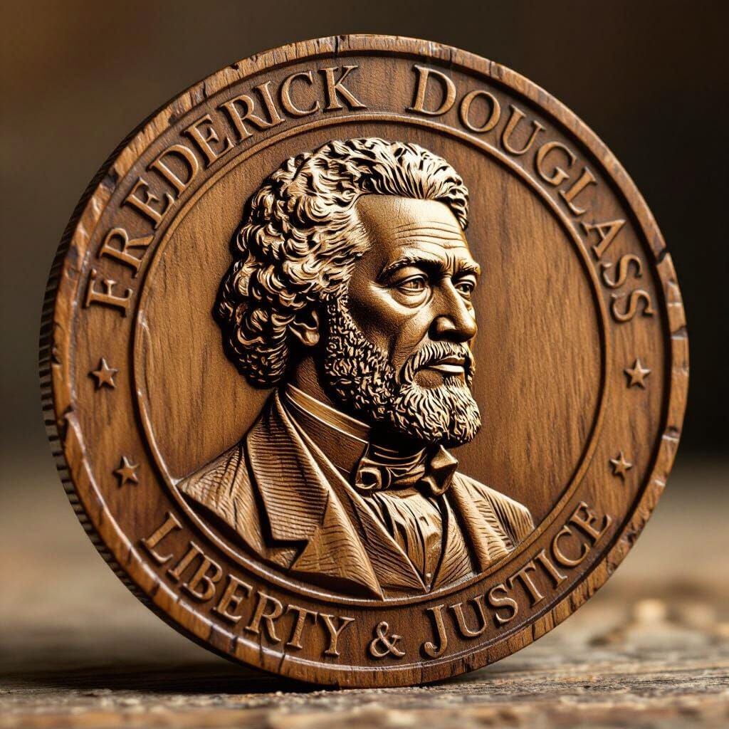 Frederick Douglass Wooden Coin Sculpture