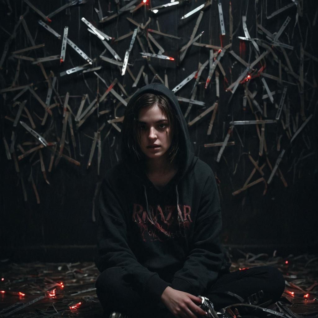 Mystical Dark Fantasy Horror: Woman Surrounded by Blades