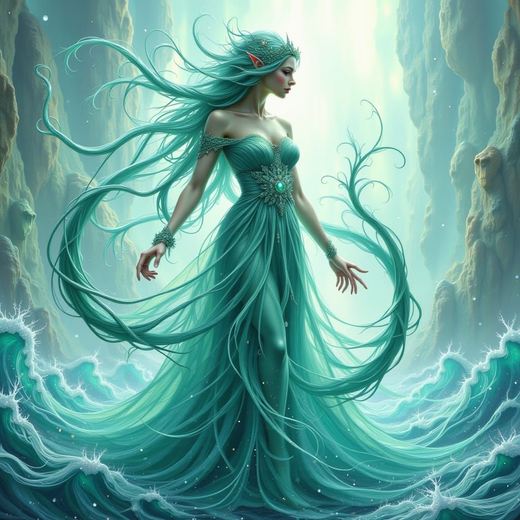 Ethereal Water Elemental in Dark Glitch Style