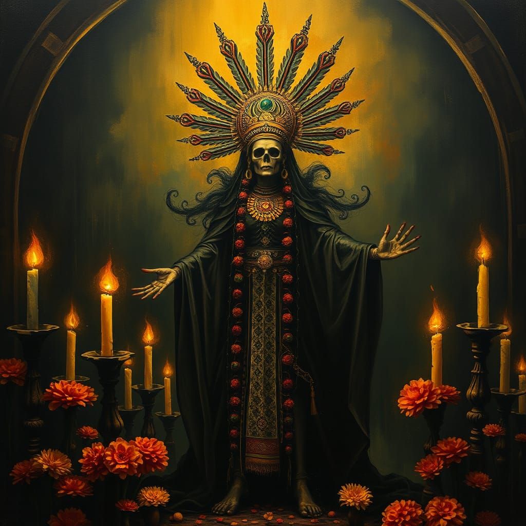 Aztec Goddess of Death in Mystical Underworld