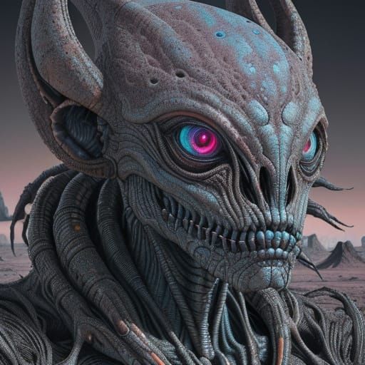 Surreal Alien Creature in Desolate Landscape