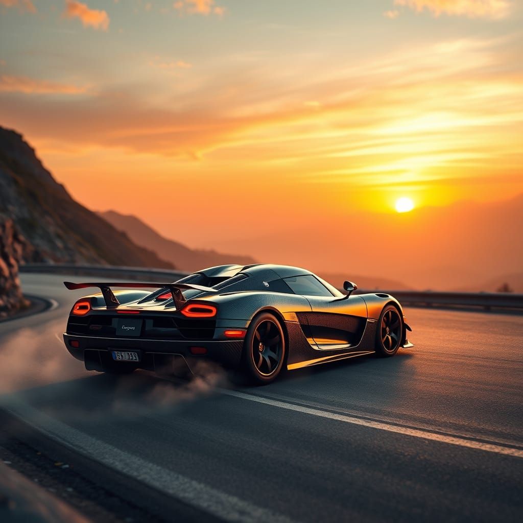 Ethereal Sunset Drift: Koenigsegg Agera in Cyberpunk Art Sty...