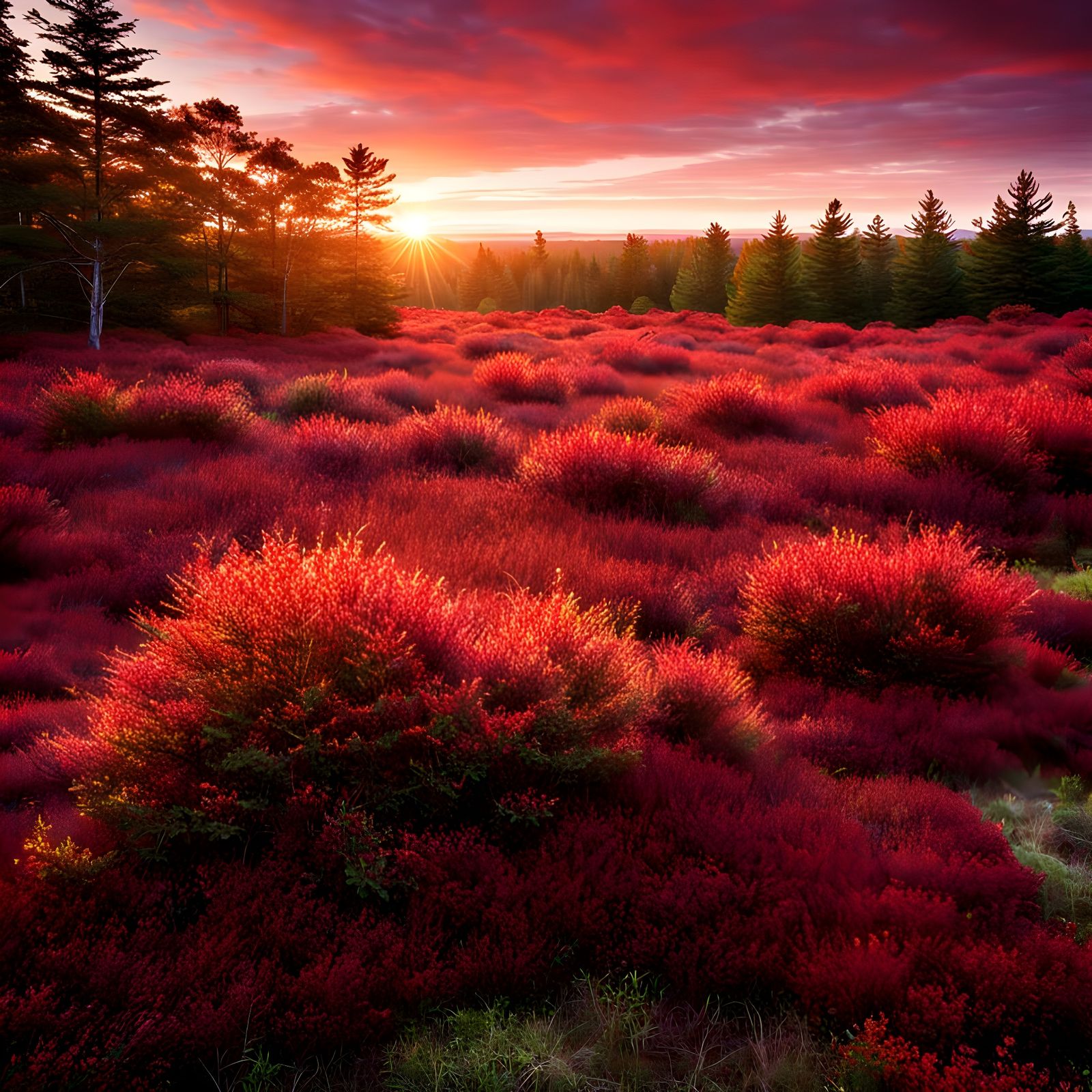 Red Blueberry Bushes. Maine
