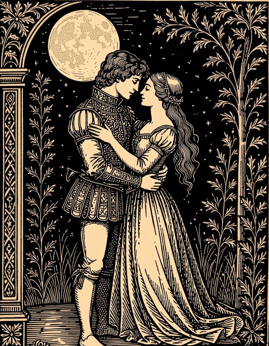Romeo and Juliet Woodcut in Renaissance Style