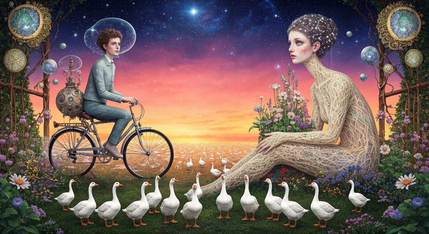 Ethereal Figures Compose Poems in Psychedelic Galaxy