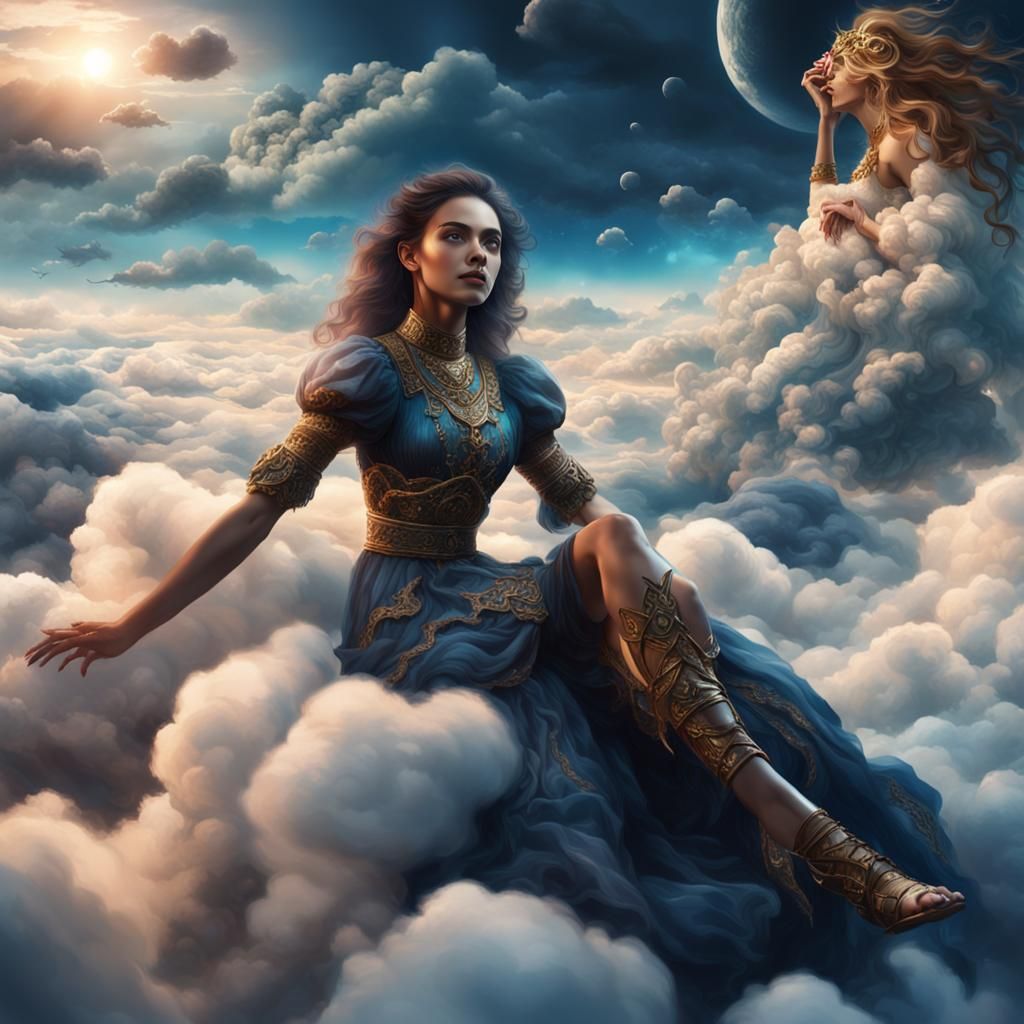 Gorgeous Woman on Clouds: Fantasy Concept Art
