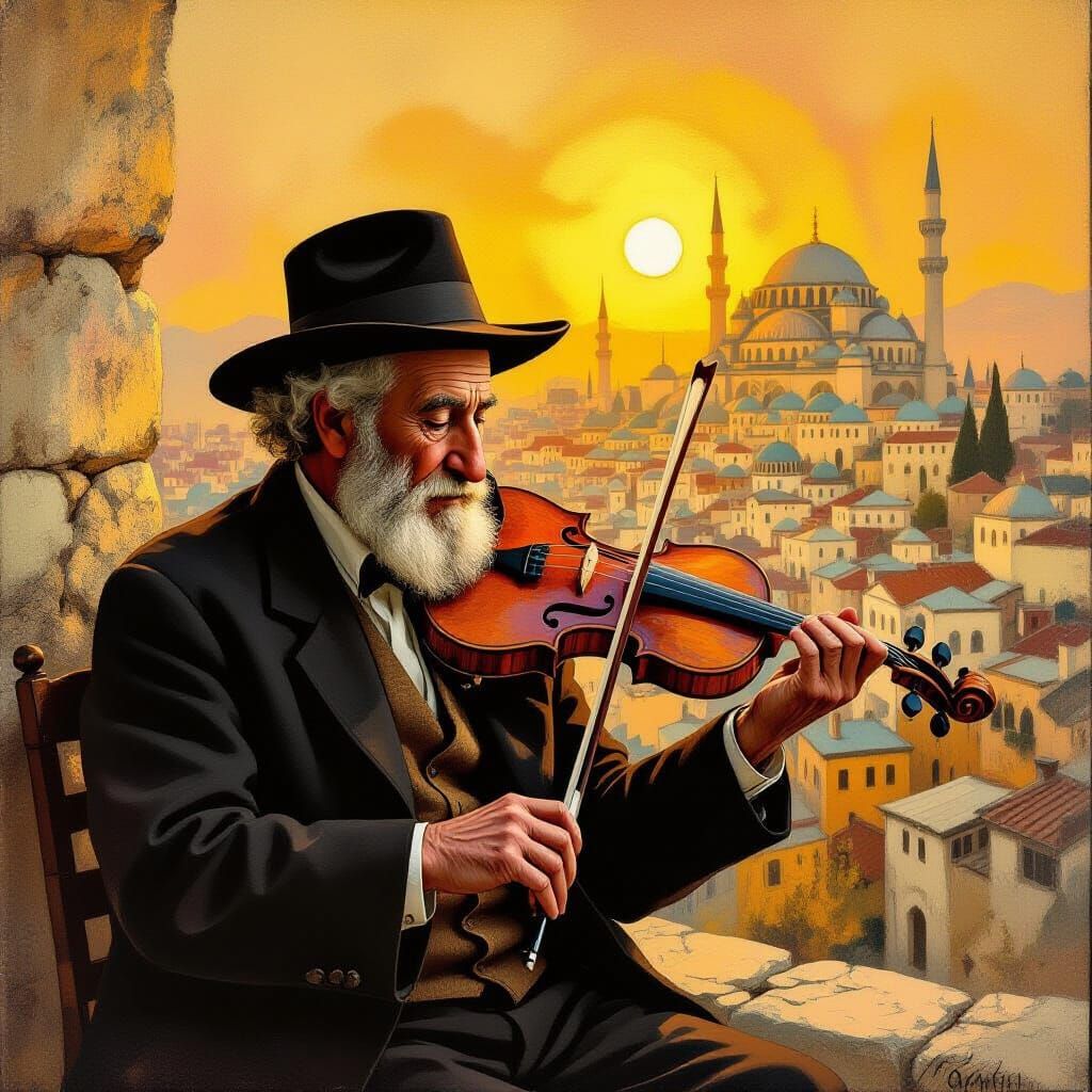 Violinist in Ancient Jewish City, Chagall Style