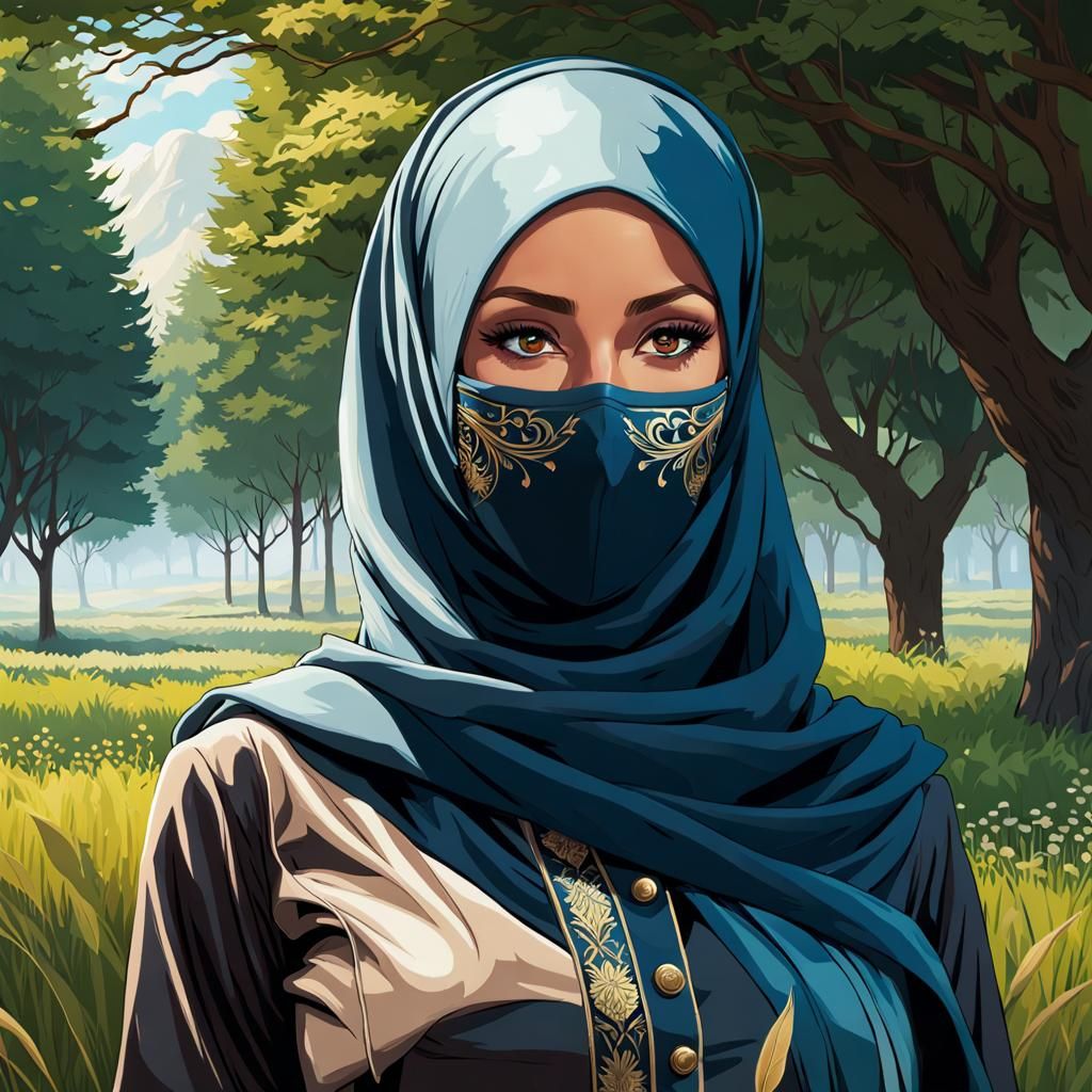 Woman in Hijab Walking Through a Meadow