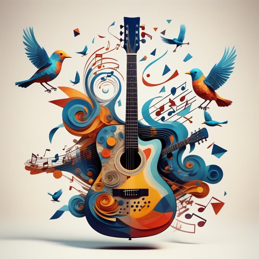 Psychedelic Guitar in Hyperreal Klee Style