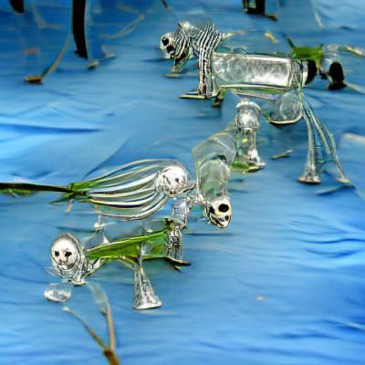 Glass Skeletons in Silver Graveyard Scene