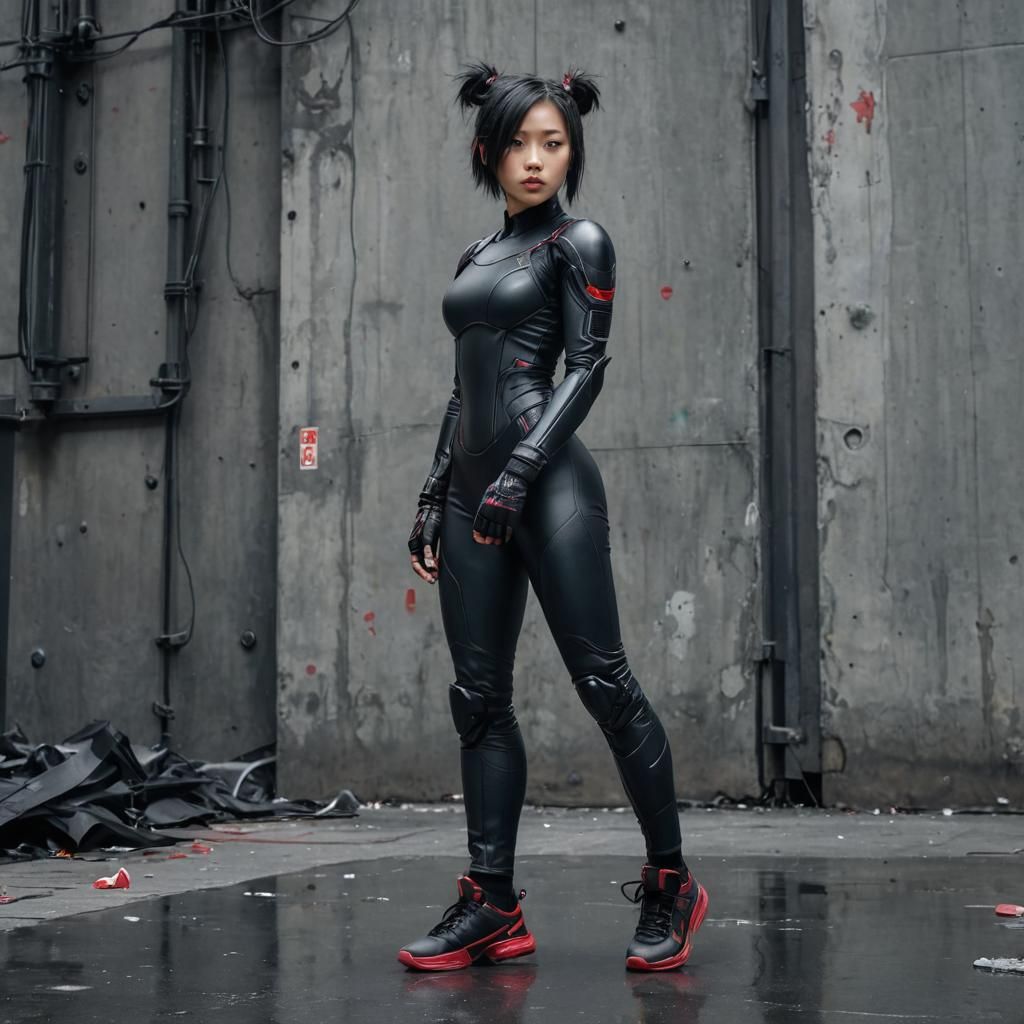 Cyberpunk Gymnast in Armored Suit